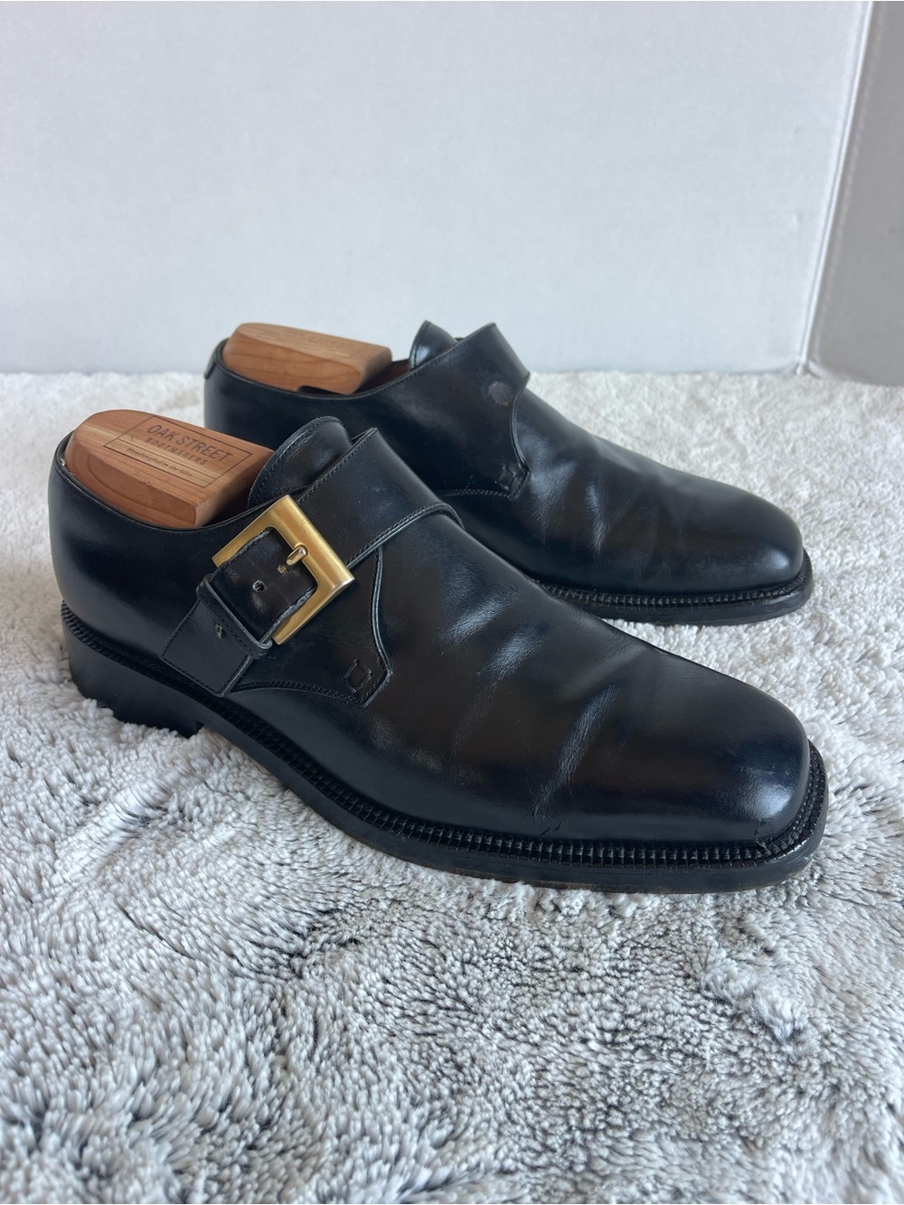 Men's Black Leather Monk Strap Shoes Size 7.5 Made in Italy